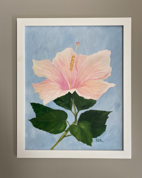 Painting of large light pink hibiscus flower