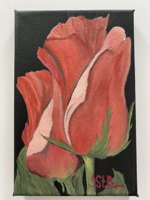 Close up painting of two red roses