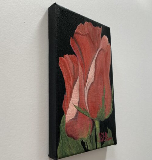 Close up painting of two red roses