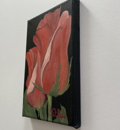 Close up painting of two red roses