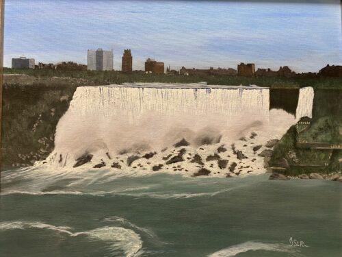 Framed Painting with View of Niagara Falls